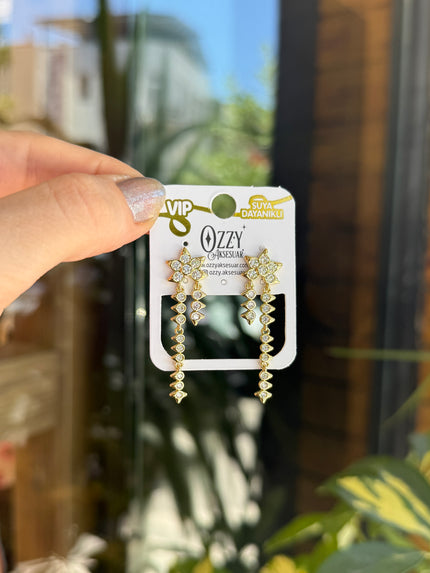 VIP Taş İşleme Sallantılı Lotus Küpe