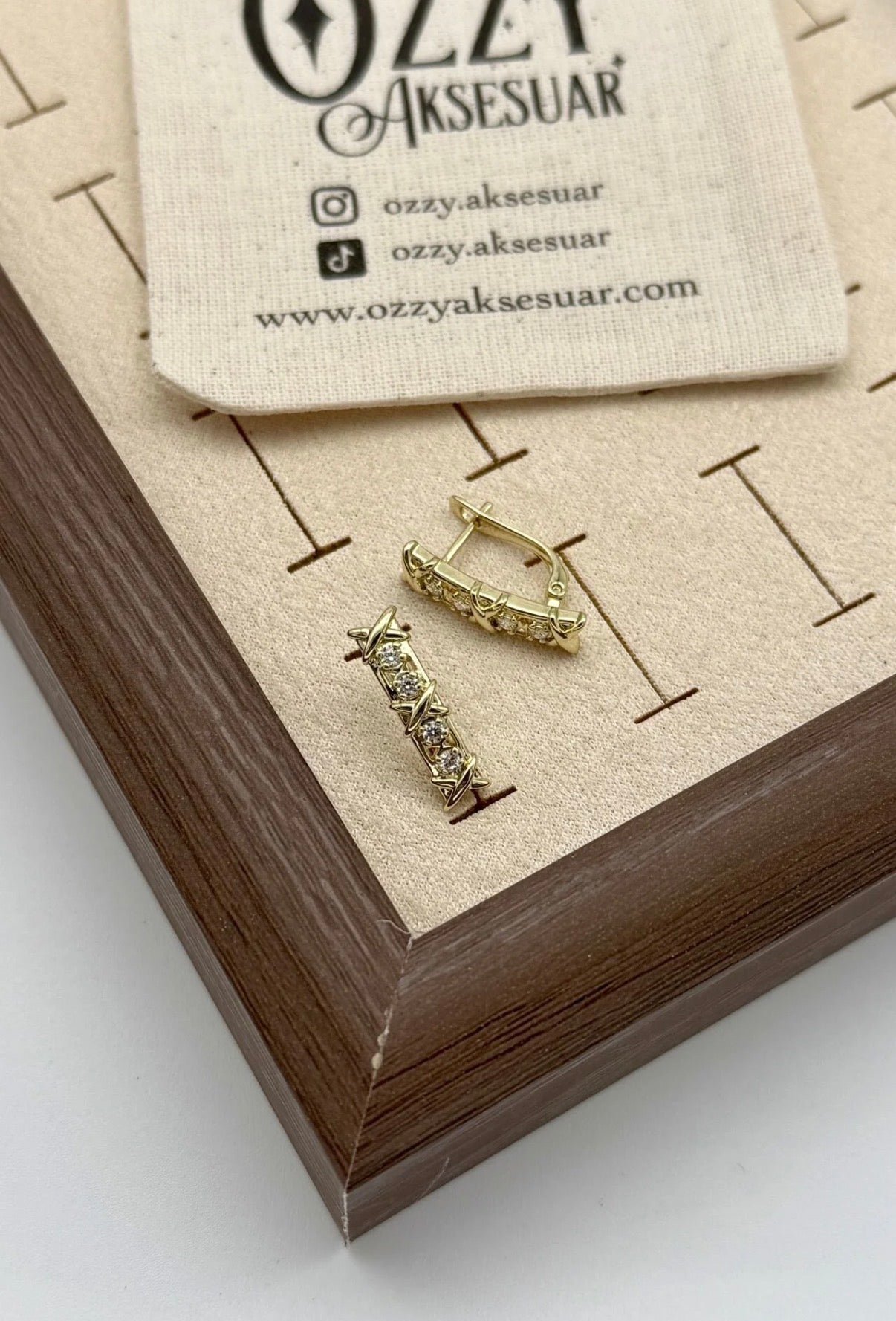 VIP Çapraz Modellli Gömme Taş Detay Küpe 14K