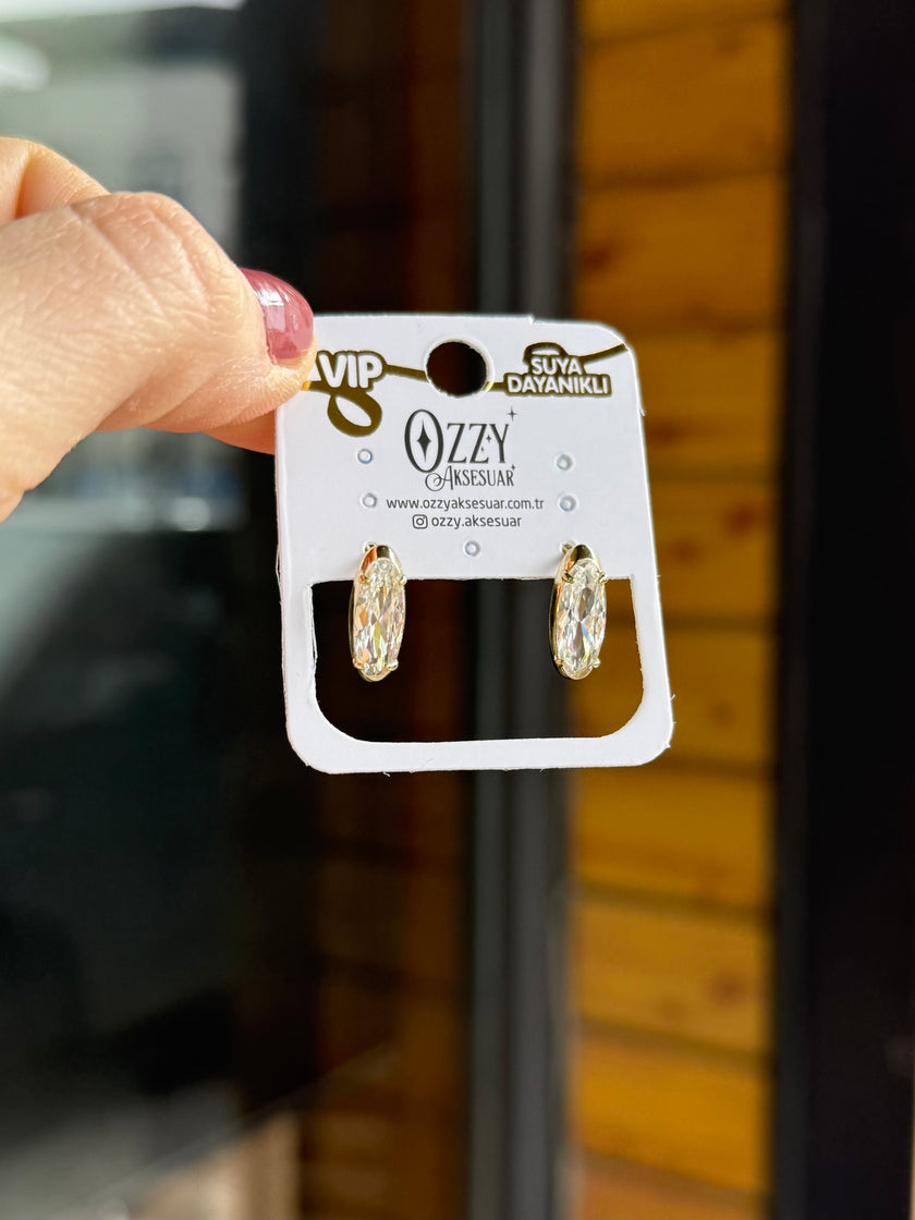 VIP Elmas Kesim Zirkonlu Oval Halka Küpe
