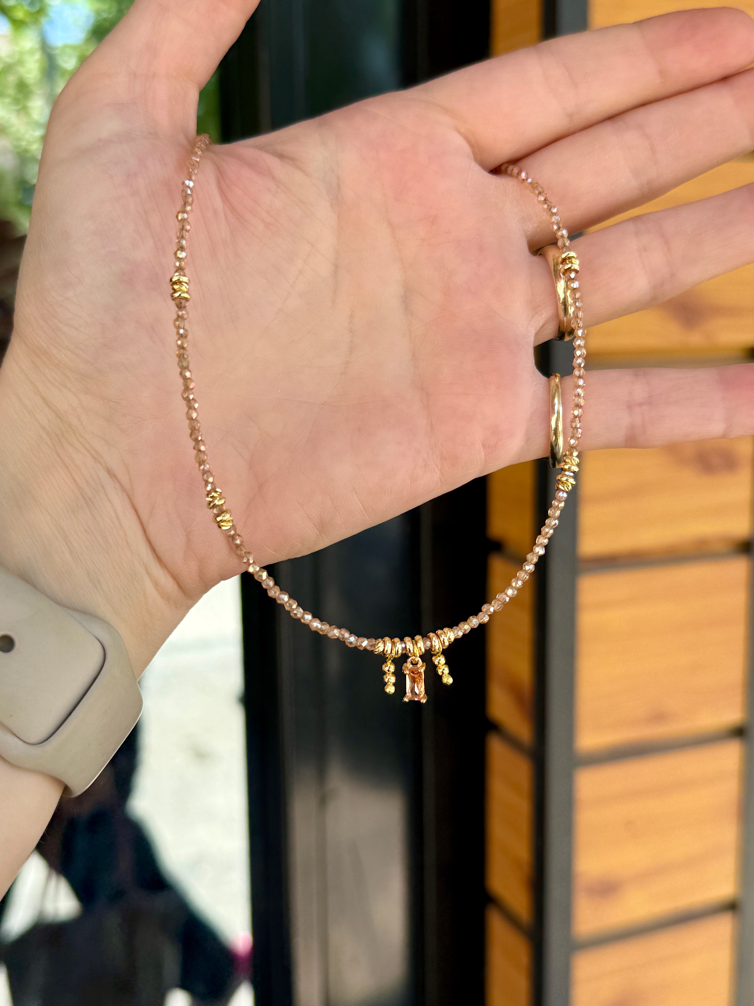 Baget Taş Uçlu Kristal Boncuk Kolye