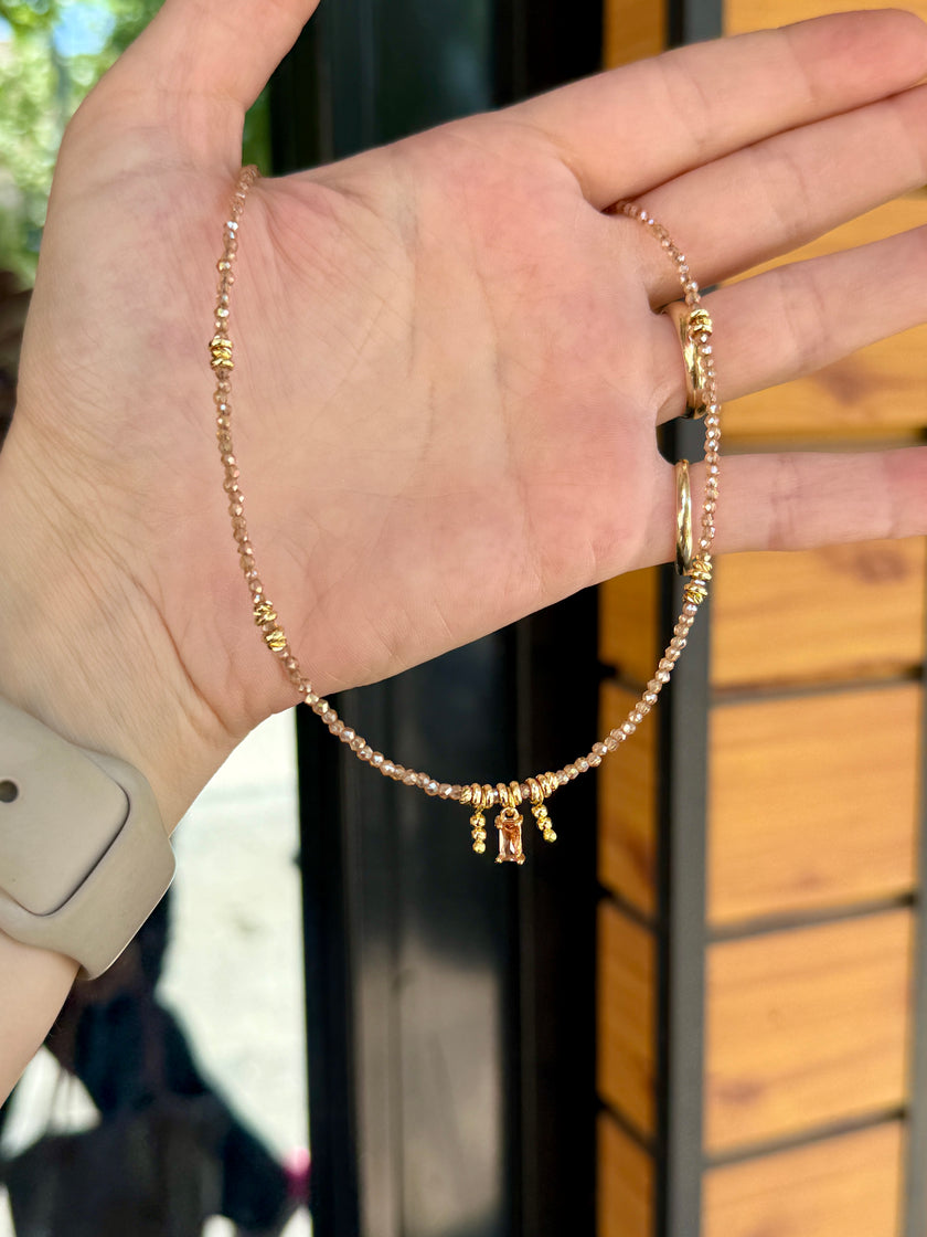 Baget Taş Uçlu Kristal Boncuk Kolye