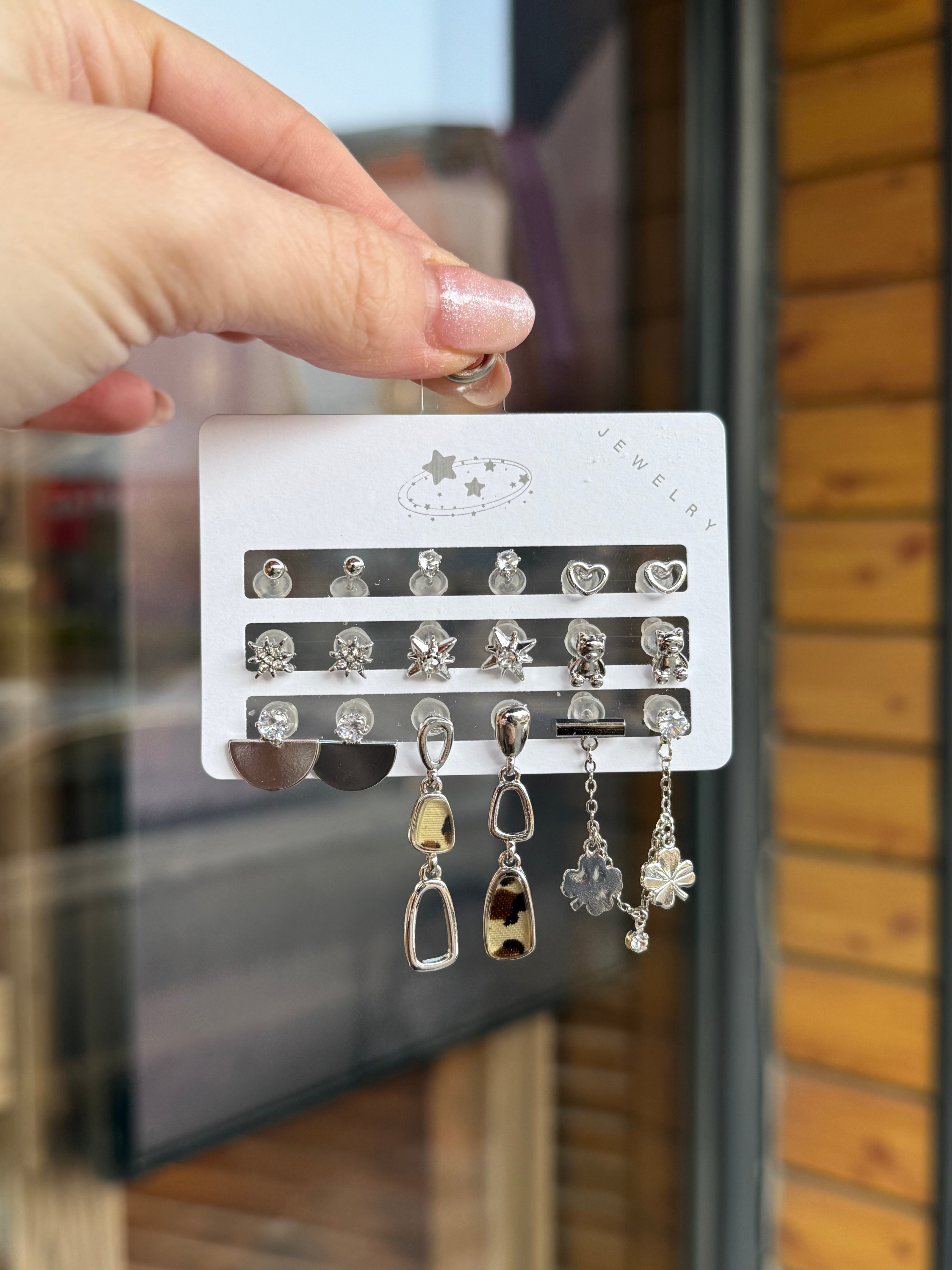 Leopar Desen Oval Modellli 9 Çift Minimal Küpe Seti Gümüş Renk