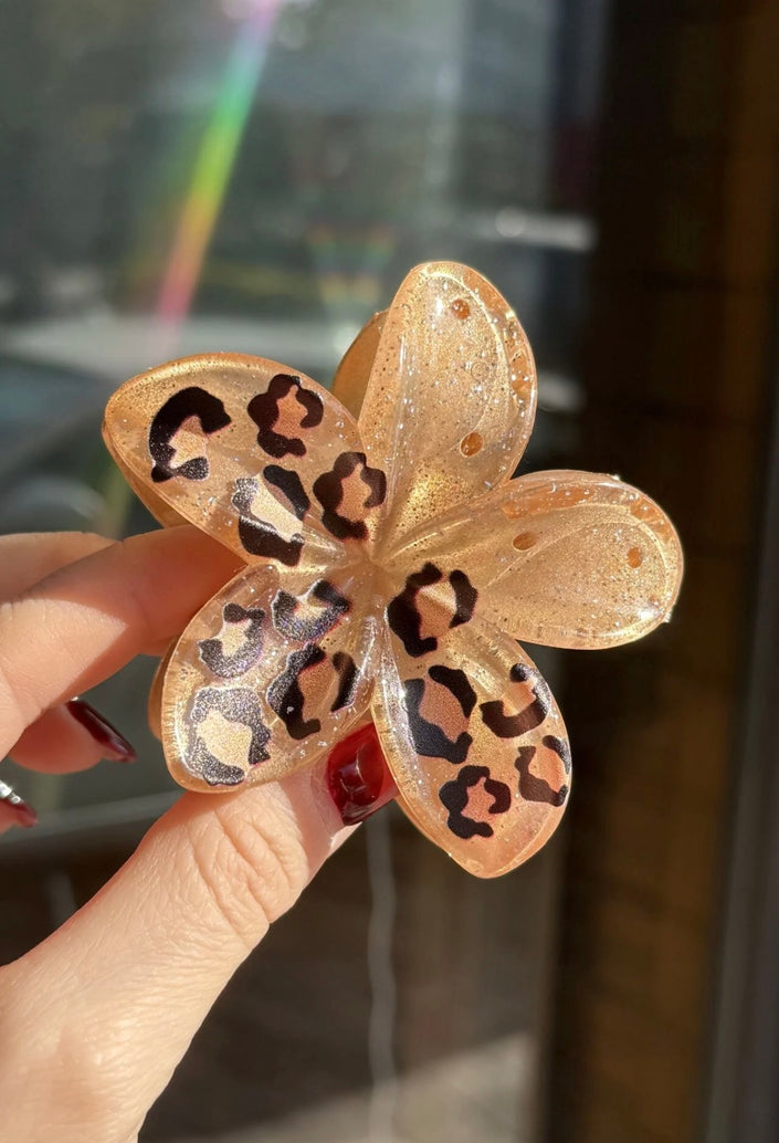 Yarım Leopar Desen Simli Lotus Mandal Toka