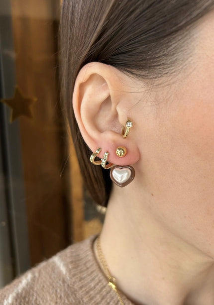 Çift Parçalı İnci Kalp Küpe