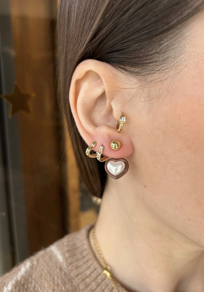 Çift Parçalı İnci Kalp Küpe