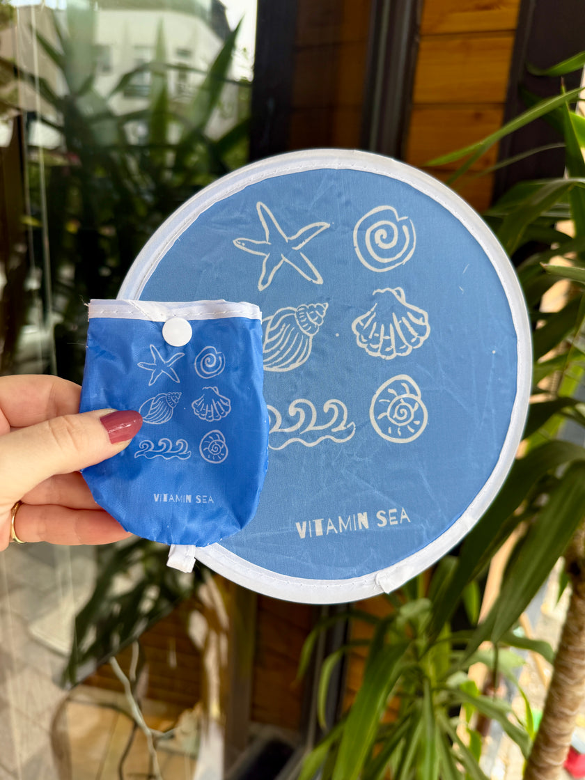 Çıtçıtlı Çantalı Katlanabilir Yuvarlak Yelpaze 20 cm Vitamin Sea Desenli