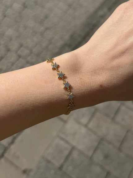 VIP Gömme Taşlı Sıra Yıldız Model Zincir Bileklik 16 + 3 cm