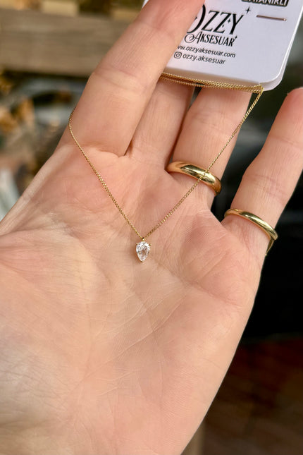 VIP Minimal Damla Zirkon Taşlı Kolye 45 cm