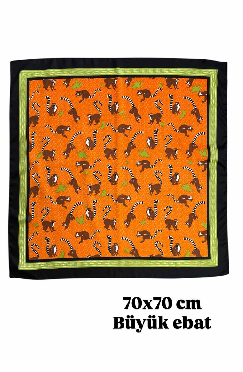 Büyük Boy Kare Fular Toka Lemur Model 70 x 70 cm