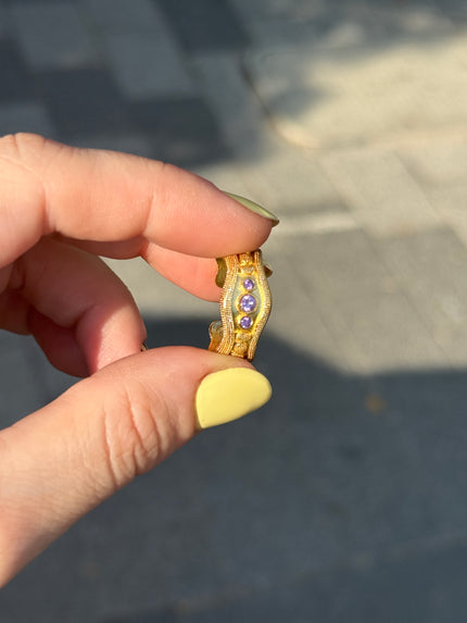 El Yapımı Mor Taşlı Kıvrımlı Model Ayarlanabilir Yüzük