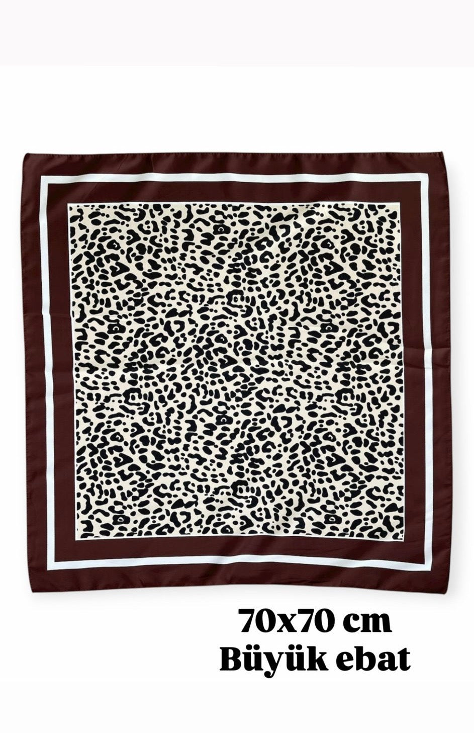 Büyük Boy Kare Fular Toka Kahve Şeritli Leopar 70 x 70 cm