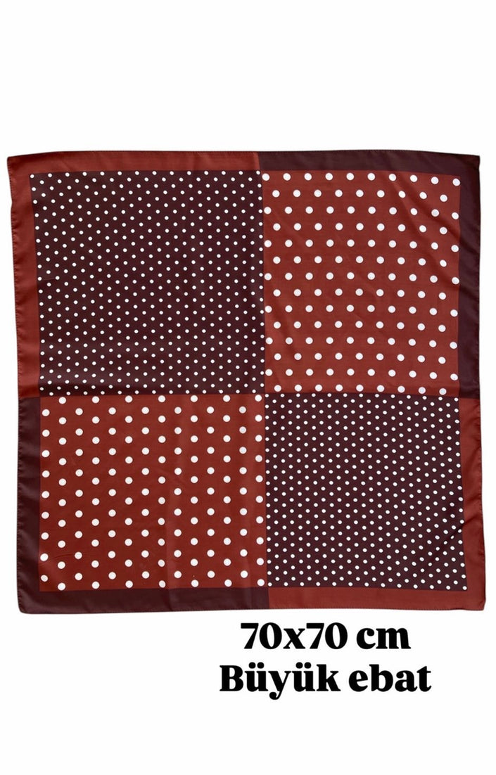 Büyük Boy Kare Fular Toka Puantiyeli Kahve Zemin 70 x 70 cm