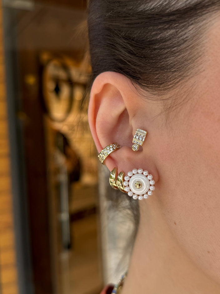 VIP Üzeri Yuvarlak Taş İşlemeli Earcuff Kıkırdak Küpe 1 Adet
