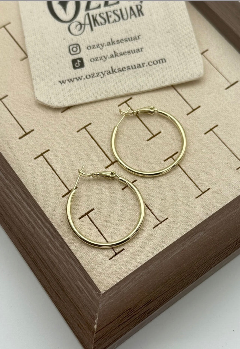 VIP Sade Halka Küpe 3 cm 14K