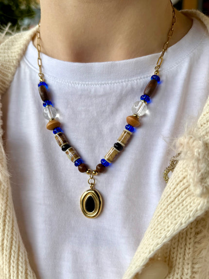 Akrilik Boncuklu Çelik Kolye Damla