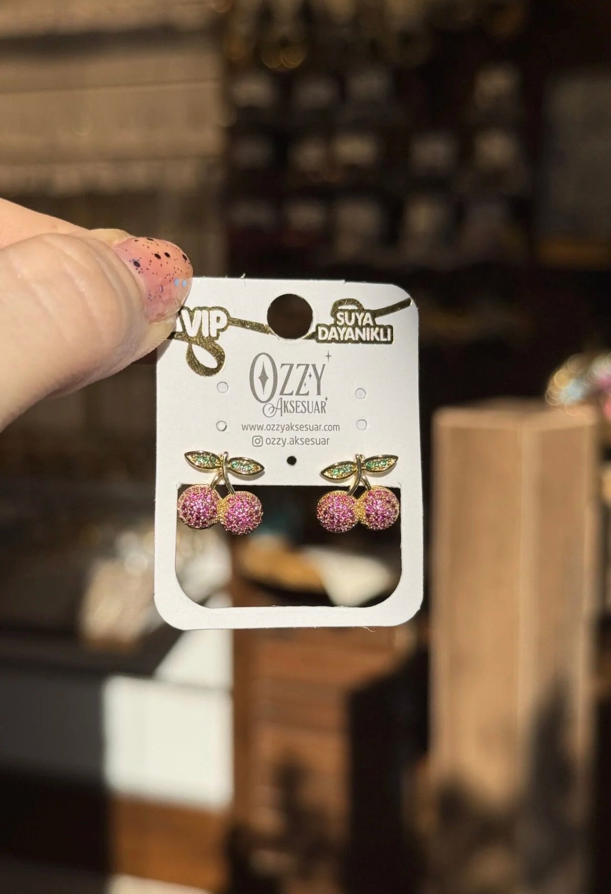 VIP Gömme Taş İşlemeli Kiraz Küpe 14K