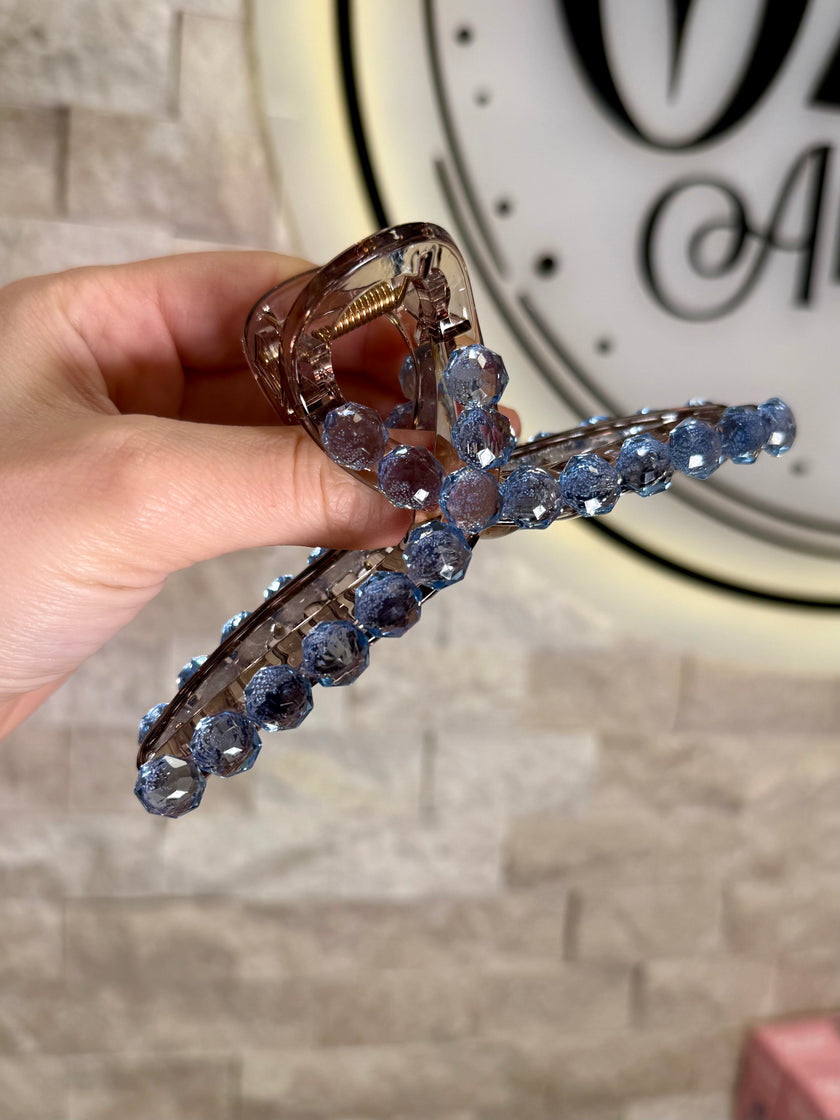 Soft Mavi Renk Kristal Taşlı Asetat Mandal Toka