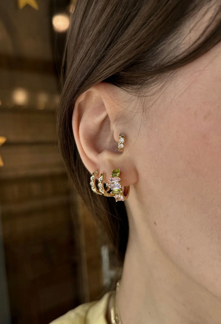 VIP Soft Renkli Sıra Zirkon Taşlı Halka Küpe 14K