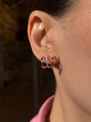 VIP Orta Sırası Taşlı 3'lü Çoklu Görümüm Küpe Gümüş Renk