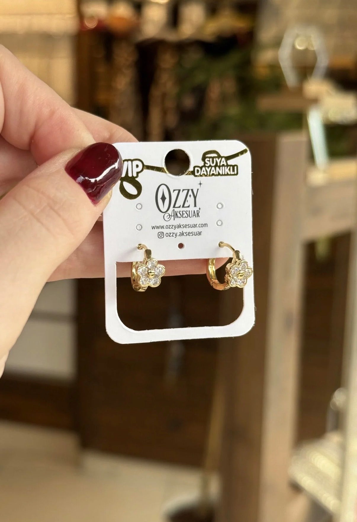 VIP Zirkon Taşlı Çiçek Halka Küpe 14K