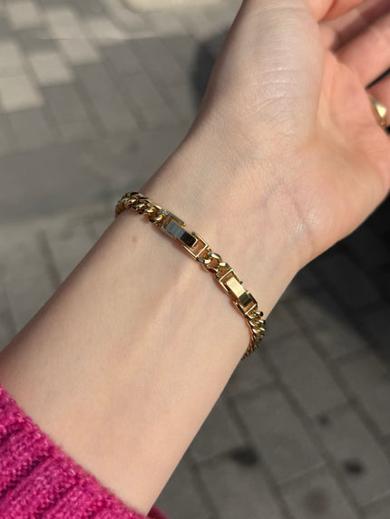 VIP Gömme Taşlı 3 Halka Detaylı Ezme Zincir Bileklik 17 + 3 cm