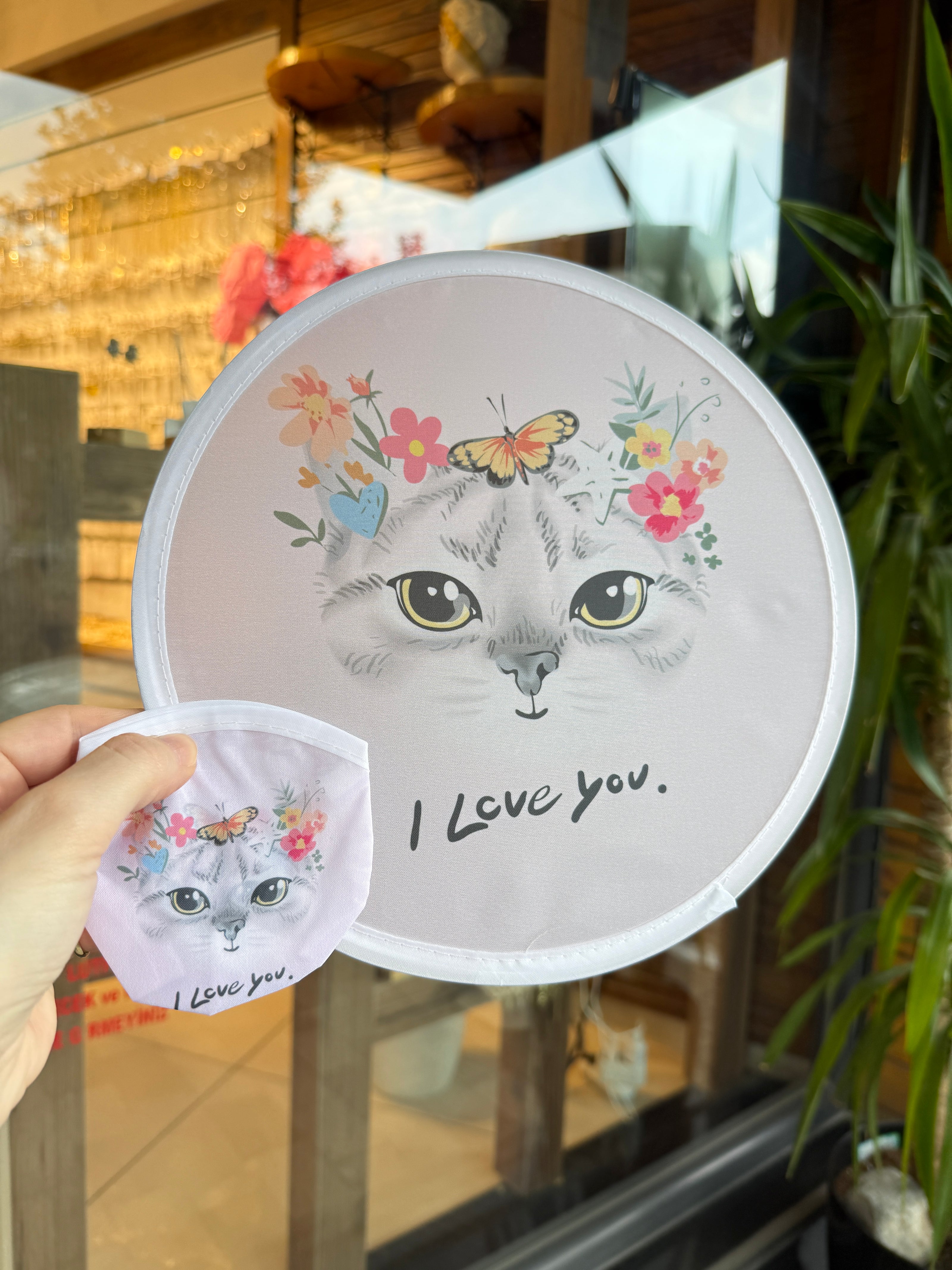 Çantalı Katlanabilir Yuvarlak Yelpaze Kedi Desenli