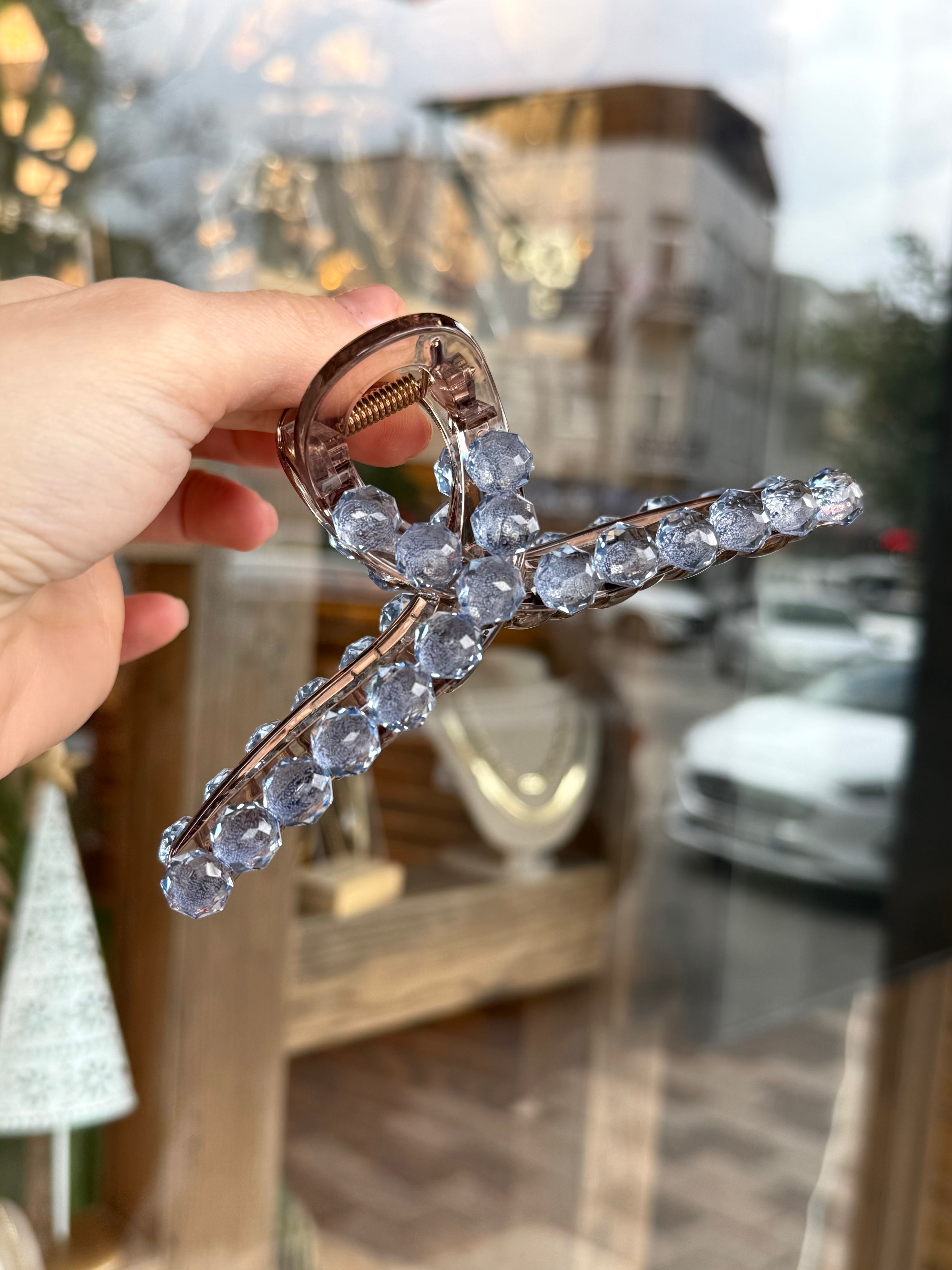 Soft Mavi Renk Kristal Taşlı Asetat Mandal Toka