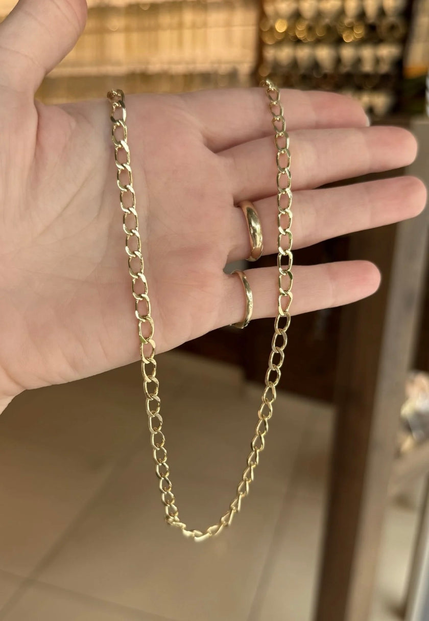 VIP Kenarları Kesimli Oval Zincir Kolye 45cm 14K