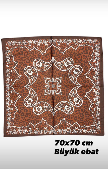 Büyük Boy Kare Fular Toka Şal Desenli Leopar 70 x 70 cm