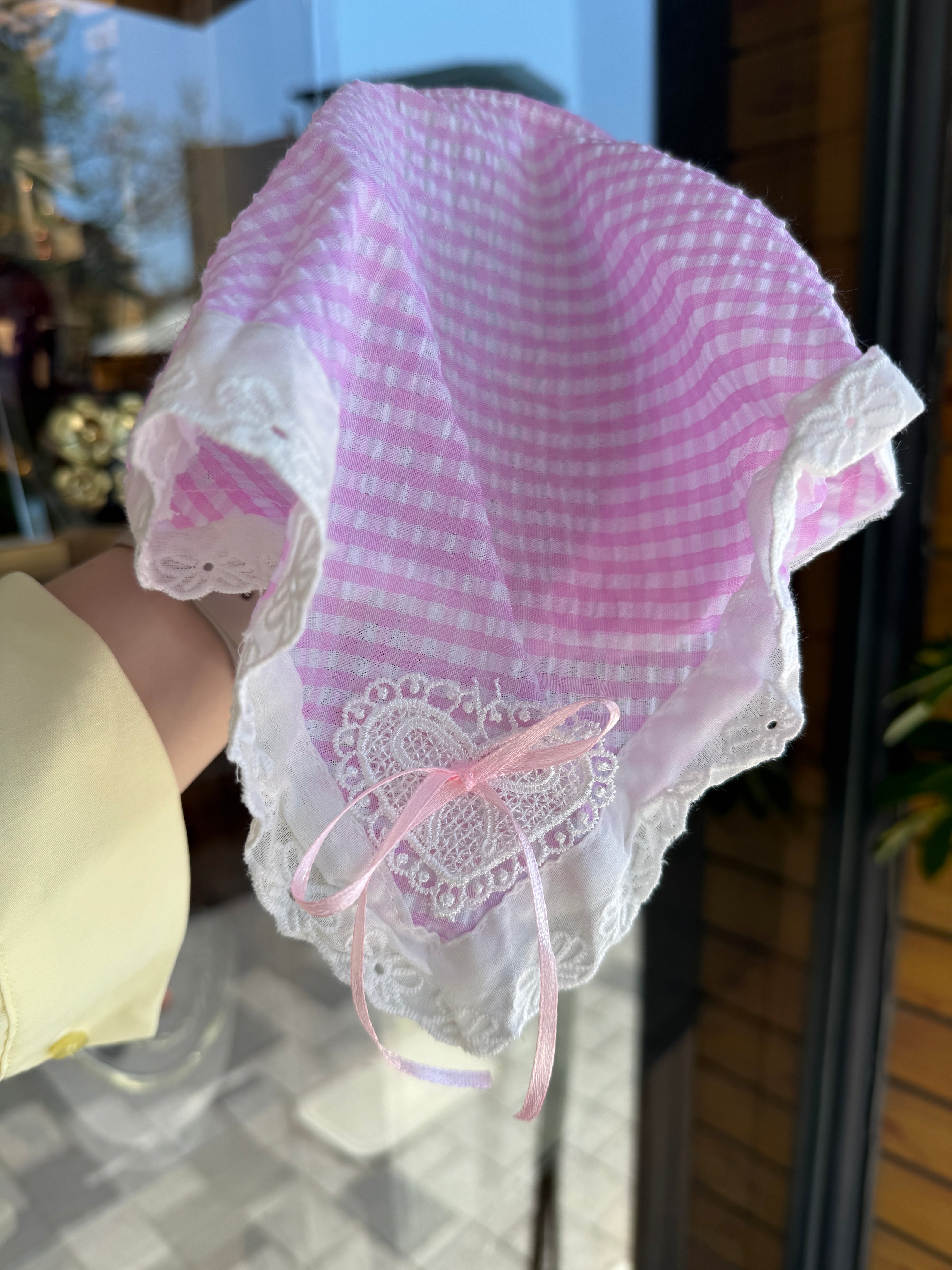 Dantel Kenarlı Yarım Bandana Kız Çocuk Taç Toka Pembe