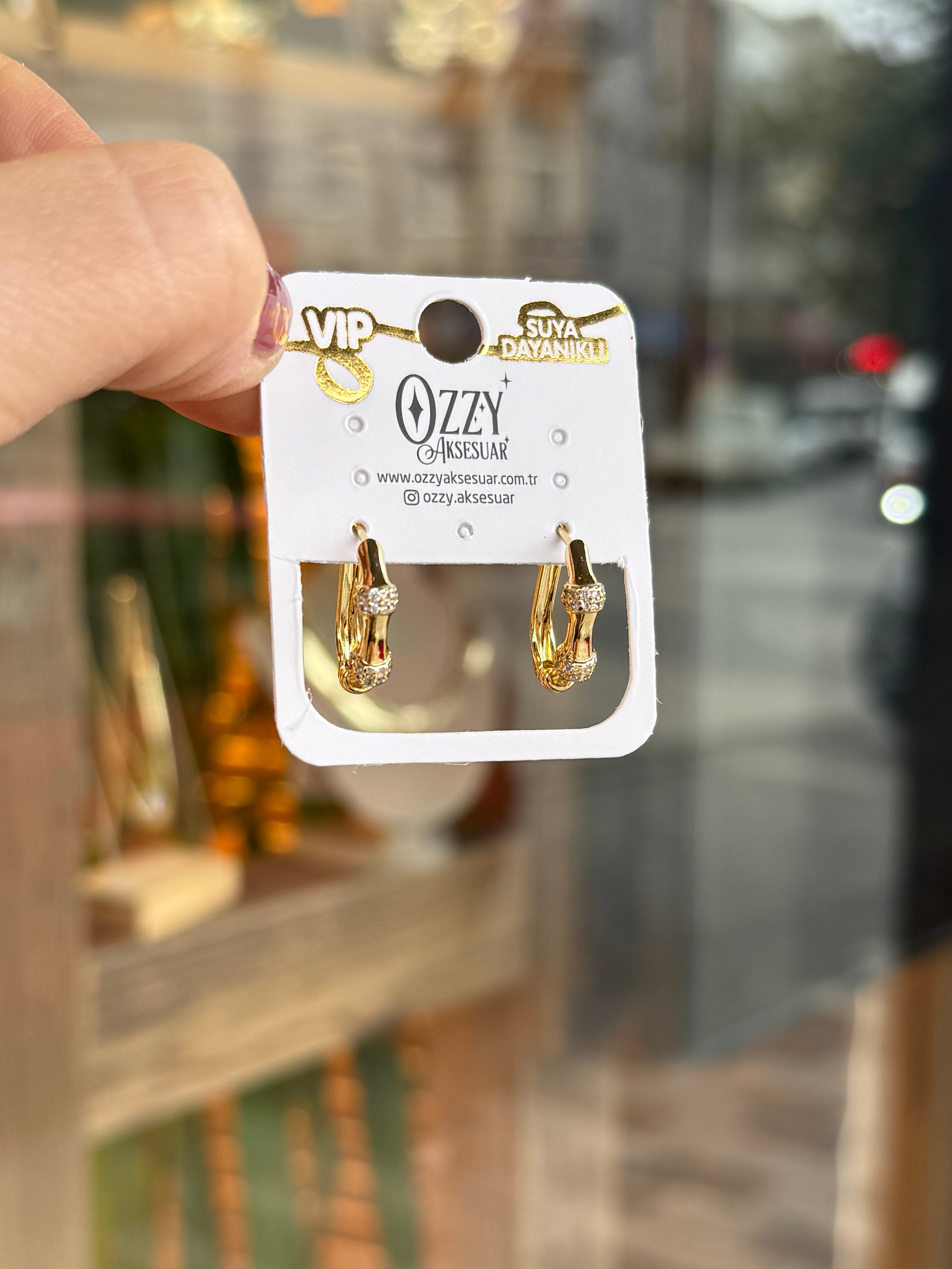 VIP Çift Taşlı Kemerli Oval Halka Küpe