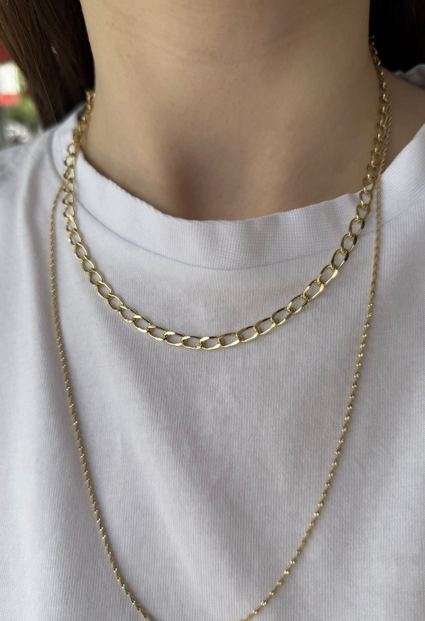 VIP Kenarları Kesimli Oval Zincir Kolye 45cm 14K