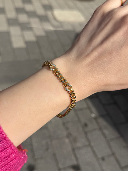 VIP Gömme Taşlı 3 Halka Detaylı Ezme Zincir Bileklik 17 + 3 cm