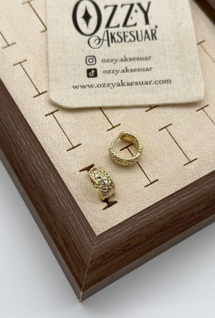 VIP Ezme Detaylı Halka Küpe 14K