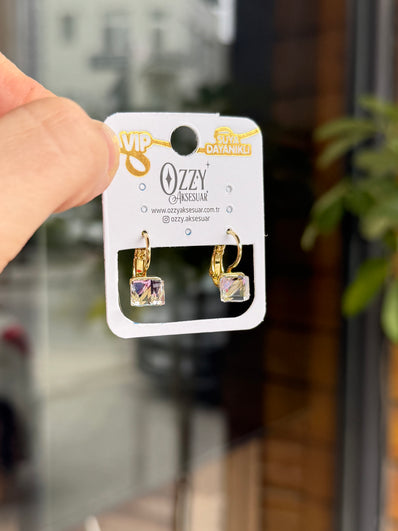 VIP Küp Opal Renk Kristal Zirkon Taş Çengelli Halka Küpe