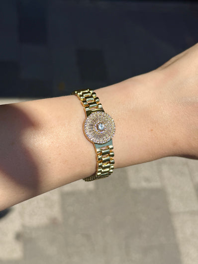 Ortası Gömme Taş İşlemeli Luna Bileklik 17 + 2 cm