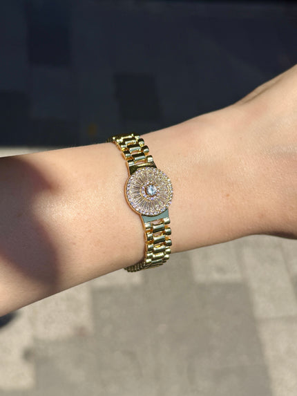 Ortası Gömme Taş İşlemeli Luna Bileklik 17 + 2 cm
