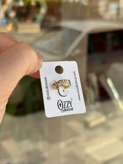 VIP Üzeri Yuvarlak Taş İşlemeli Earcuff Kıkırdak Küpe 1 Adet
