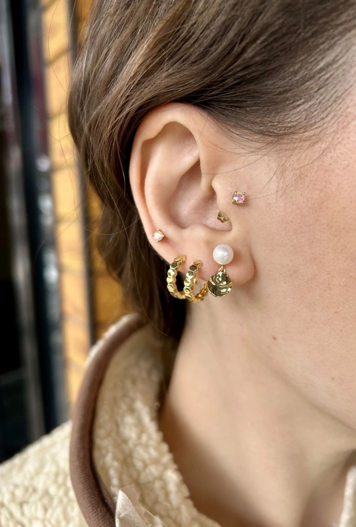 VIP İnci Sallantılı Plaka Model Küpe 14K