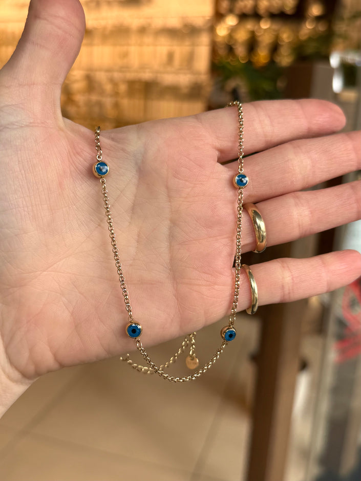 Aralıklı Nazar Boncuklu Çelik Kolye