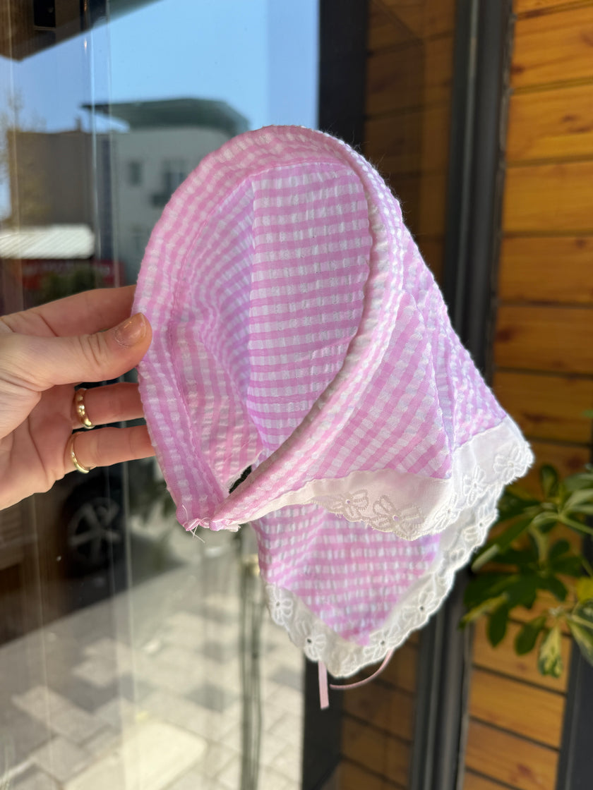 Dantel Kenarlı Yarım Bandana Kız Çocuk Taç Toka Pembe