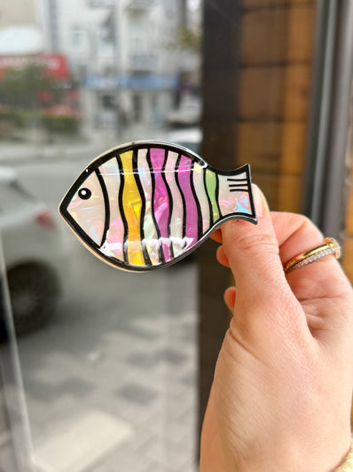 Sedefli Balık Model Asetat Sağlam Mandal Toka Çizgili