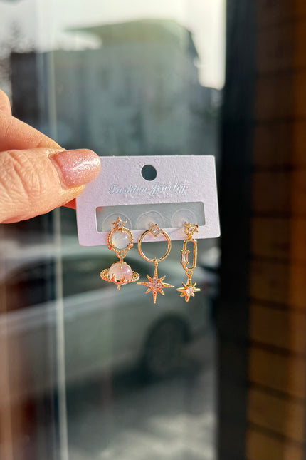 Satürn ve Yıldız Model 3'lü Set Küpe