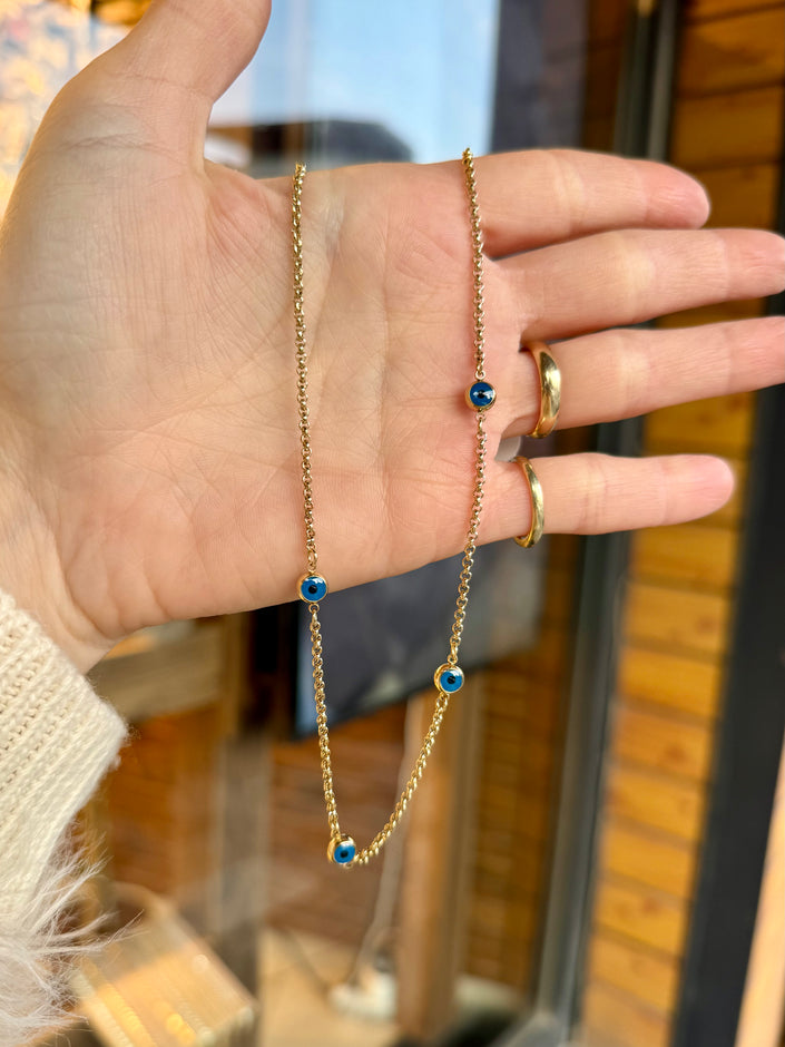 Aralıklı Nazar Boncuklu Çelik Kolye