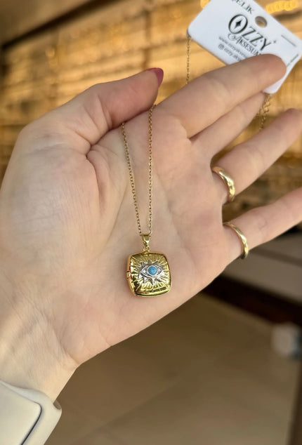 Göz Detay Kapaklı Çelik Kolye 45 cm