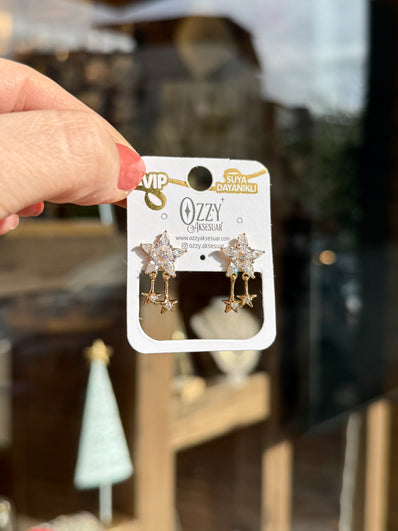 VIP Sallantılı Zirkon Taş İşleme Yıldız Küpe