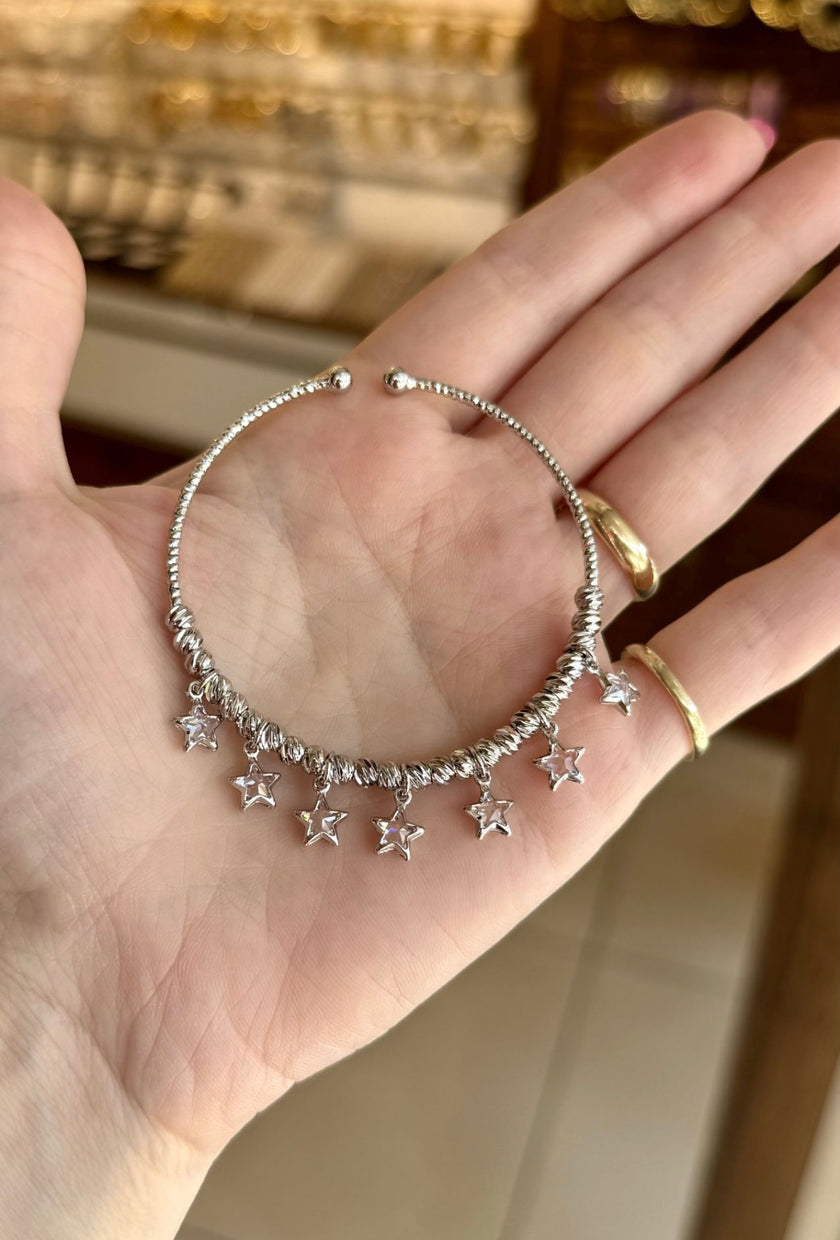 Sıra Yıldız Zirkon Taşlı Dorika Detay Bileklik Gümüş Renk