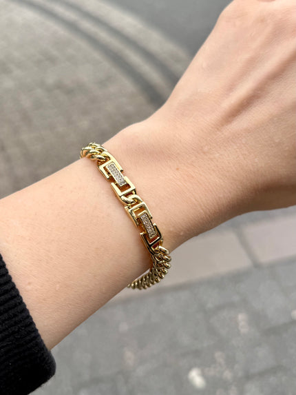 VIP Klipsi Gömme Taşlı Ezme Zincir Bileklik 17 + 2 cm