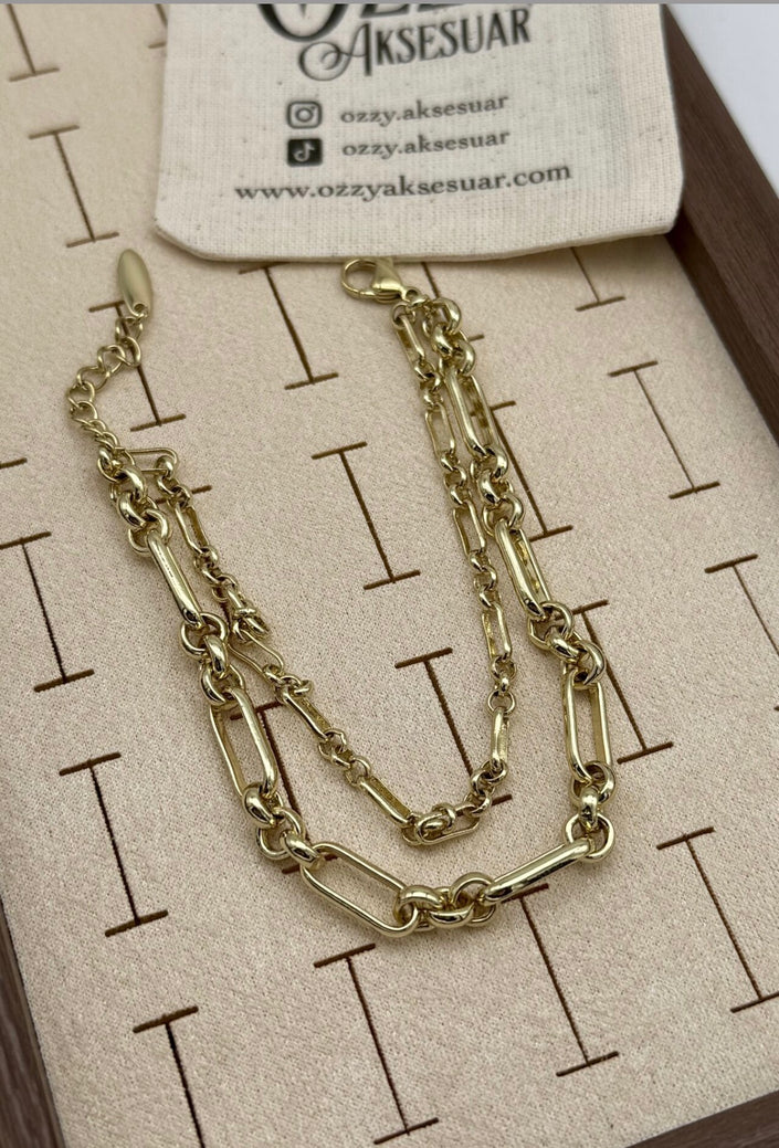 VIP Çift Oval Zincirli Bileklik 18 + 3 cm 14K