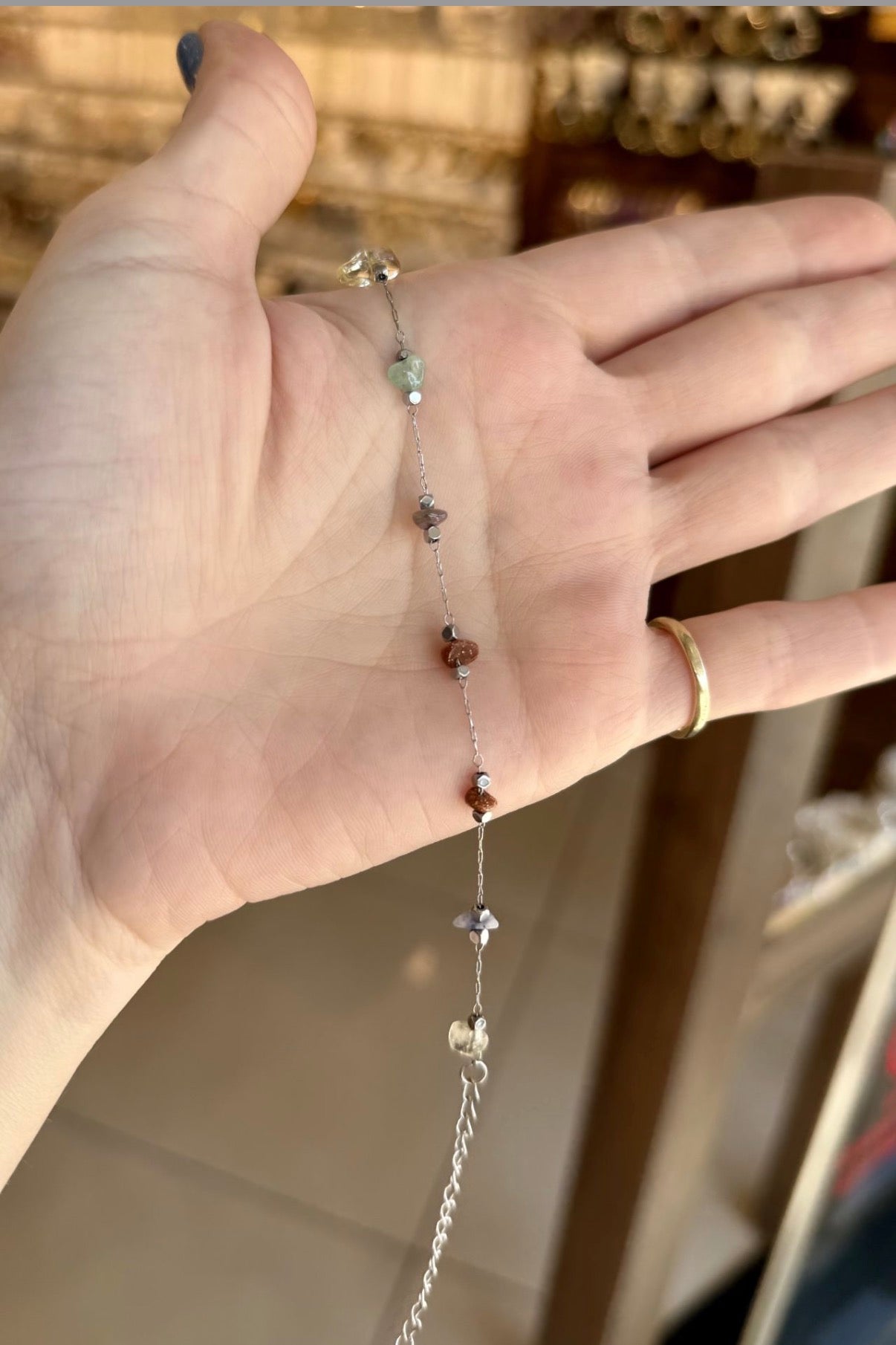 Mix Doğal Taşlı Çelik Zincir Bileklik Gümüş Renk